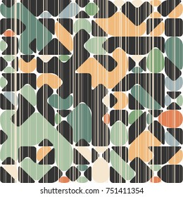 Modern Style Abstraction in Color, with Composition Made of Various Rounded Shapes and Lines, Fashion Background of Geometric Shapes, Trendy Mosaic Pattern  