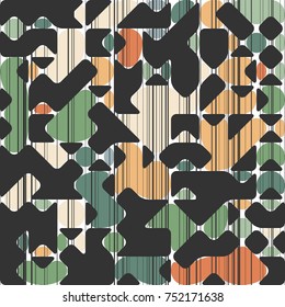 Modern Style Abstraction in Color, with Composition Made of Various Rounded Shapes and Lines, Fashion Background of Geometric Shapes, Trendy Mosaic Pattern  