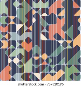 Modern Style Abstraction in Color, with Composition Made of Various Rounded Shapes and Lines, Fashion Background of Geometric Shapes, Trendy Mosaic Pattern  