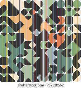 Modern Style Abstraction in Color, with Composition Made of Various Rounded Shapes and Lines, Fashion Background of Geometric Shapes, Trendy Mosaic Pattern  