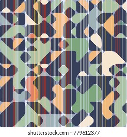 Modern Style Abstraction in Color, with Composition Made of Various Rounded Shapes and Lines, Fashion Background of Geometric Shapes, Trendy Mosaic Pattern  