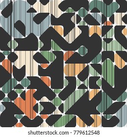 Modern Style Abstraction in Color, with Composition Made of Various Rounded Shapes and Lines, Fashion Background of Geometric Shapes, Trendy Mosaic Pattern  