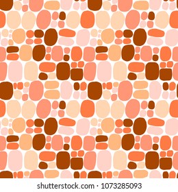 Modern style abstraction with composition made of various rounded shapes in coral red organic color. Vector illustration and seamless pattern in vintage style with bubbles and circles