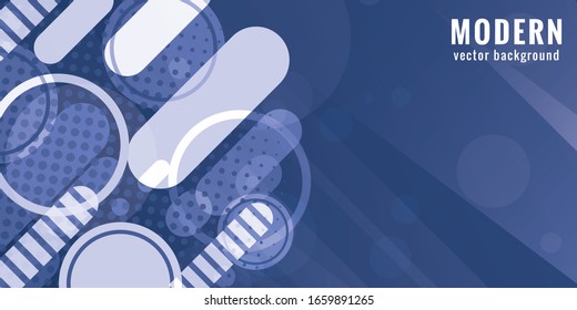 Moderne Abstraktion mit Komposition aus verschiedenen, runden Formen in blauer Farbe