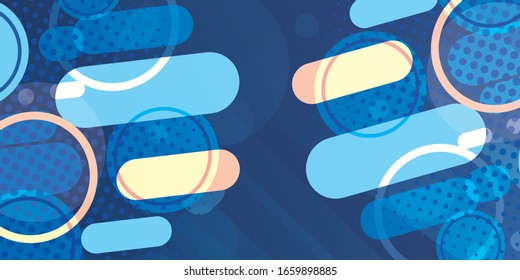 Modern style abstraction with composition made of various rounded shapes in blue color