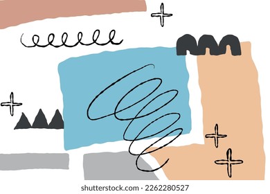 A modern style abstraction with a composition made of various organic and geometric shapes in color. Vector illustration. Background for social networks, posters, flyers
