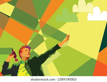 Modern style abstraction with composition made of various shapes in color. Vector illustration.