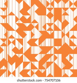 Modern Style Abstraction with Composition Made of Various Triangles and Lines, Fashion Orange Background of Geometric Shapes, Sun Trendy Mosaic Pattern  