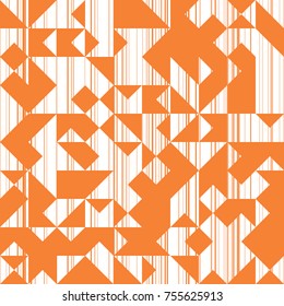 Modern Style Abstraction with Composition Made of Various Triangles and Lines, Fashion Orange Background of Geometric Shapes, Sun Trendy Mosaic Pattern  