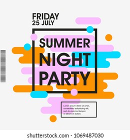 Modern style abstraction Summer Night Party poster Template. Geometric style web banner. Abstract flat design colorful illustration. Vector poster.