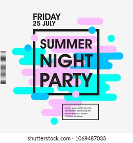 Modern style abstraction Summer Night Party poster Template. Geometric style web banner. Abstract flat design colorful illustration. Vector poster.