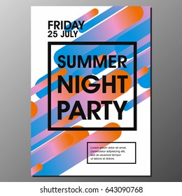 Modern style abstraction Summer Night Party Vector poster Template.
Geometric  style web banner. Abstract flat design colorful illustration.