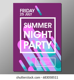 Modern style abstraction Summer Night Party Vector poster Template.
Geometric  style web banner. Abstract flat design colorful illustration.