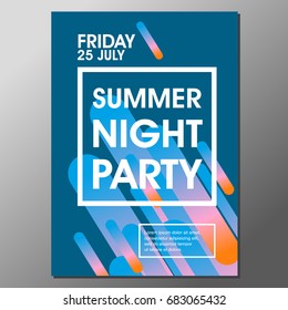 Modern style abstraction Summer Night Party Vector poster Template.
Geometric  style web banner. Abstract flat design colorful illustration.
