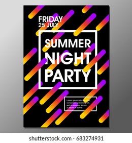 Modern style abstraction Summer Night Party Vector poster Template.
Geometric  style web banner. Abstract flat design colorful illustration.