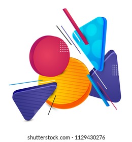 Modern style abstraction with various rounded and triangle shapes in color. Vector illustration.