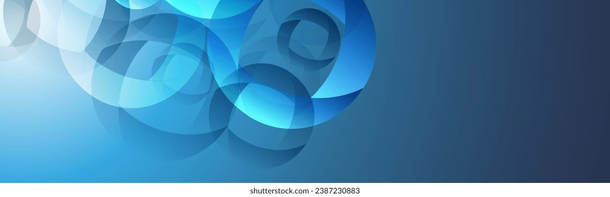 Modern Style Background, Header or Banner Design with Large Blue Overlapping Abstract Rings Pattern, Multi Purpose Creative Wide Scale Template for Web with Copyspace in Editable Vector Format