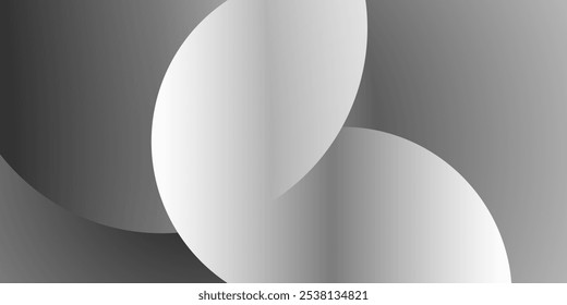 Modern Style Background, Header or Banner Design with Large Grey Overlapping Round Shapes - Black and White Multi Purpose Creative Wide Scale Template for Web with Copyspace in Editable Vector Format