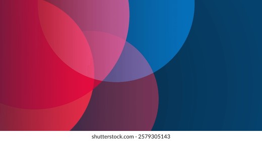 Modern Style Background, Header or Banner Design with Large Red and Blue Overlapping Bubbles Pattern, Multi Purpose Creative Wide Scale Template for Web with Copyspace in Editable Vector Format