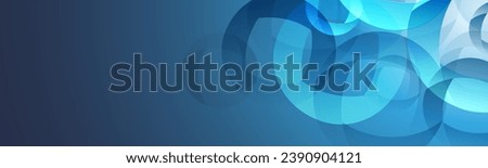 Modern Style Background, Header or Banner Design with Large Blue Overlapping Abstract Rings Pattern, Multi Purpose Creative Wide Scale Template for Web with Copyspace in Editable Vector Format