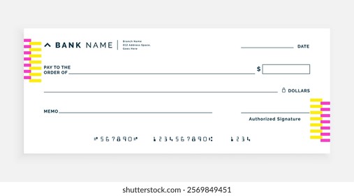 modern style bank cheque paper mockup template vector