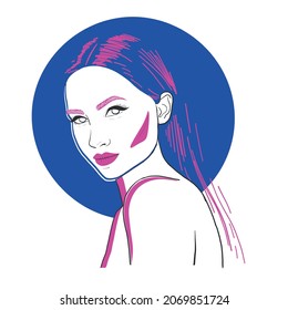 Modern Style Beautiful Woman Neon Abstracts. Hand Drawn Vector Design Illustration.
