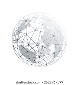 Modern Style Black and White Global Networks Concept - Transparent Earth Globe Design with Grey Polygonal Mesh Around the Planet - Vector Clip-art Template Isolated on White Background