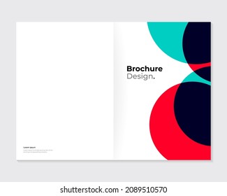 Modern style brochure, cover, leaflet template design. Rounded red and blue abstract shapes on white background. Vector art. A4 blank