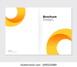 Moderne Broschüre, Cover, Prospektvorlagen. Gelbe abstrakte, abgerundete Lichtbogenformen auf weißem Hintergrund. Vektorgrafik. A4. EPS10