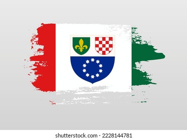 Modern style brush painted splash flag of Federation of Bosnia and Herzegovina with solid background