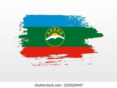 Modern style brush painted splash flag of Karachay-Cherkessia with solid background