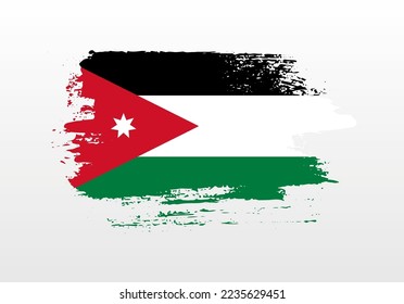 Moderne Pinselspitze, gemalte Splash-Flagge Jordaniens mit solidem Hintergrund