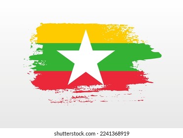 Bandera de bienvenida pintada de estilo moderno de Myanmar con fondo sólido