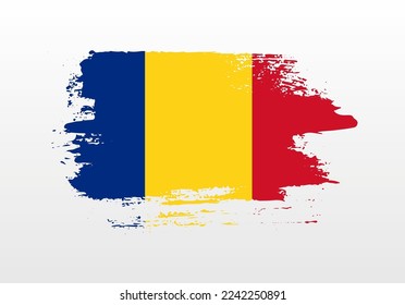 Modern style brush painted splash flag of Romania with solid background
