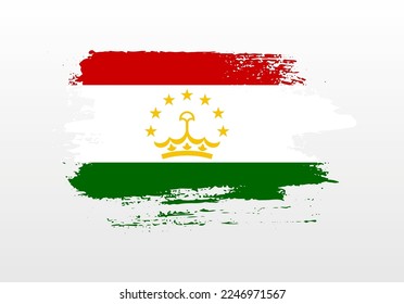 Modern style brush painted splash flag of Tajikistan with solid background