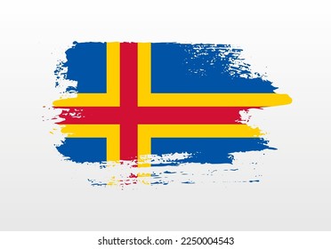 Modern style brush painted splash flag of Aland Islands with solid background