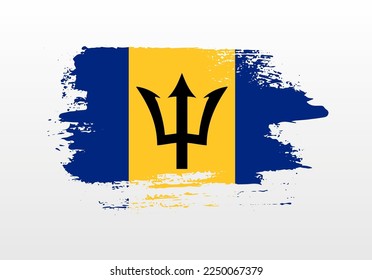 Modern style brush painted splash flag of Barbados with solid background