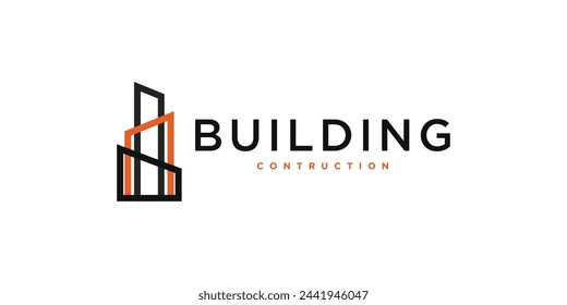 Modern style building construction logo design. Premium Vector