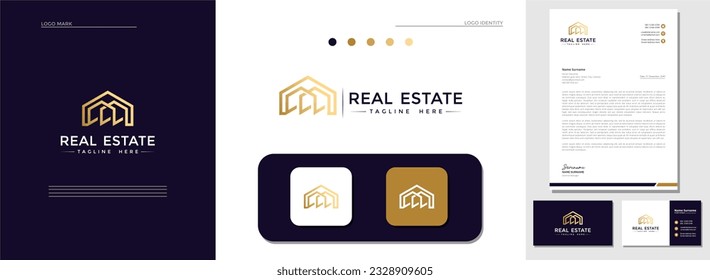 Diseño de logotipo inmobiliario de estilo moderno con tarjeta de visita y membrete. las necesidades de las empresas de construcción, arquitectura y negocios