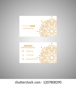 Modern style business card. Business card with mandala symbol. Vector.