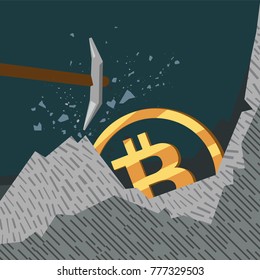 modern style business illustration, bitcoins and mining, close up view