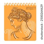 Modern style - bust Antique greek sculpture with elements of ancient Greek ornament. Hand drawn Vector illustration for card, wallpaper, poster, T-Shirt or printing on fabric