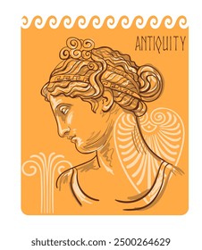 Modern style - bust Antique greek sculpture with elements of ancient Greek ornament. Hand drawn Vector illustration for card, wallpaper, poster, T-Shirt or printing on fabric