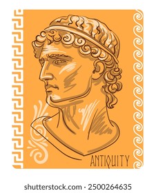 Modern style - bust Antique greek sculpture with elements of ancient Greek ornament. Hand drawn Vector illustration for card, wallpaper, poster, T-Shirt or printing on fabric