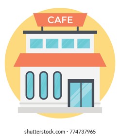 
A modern style cafe building icon in flat vector design
