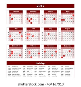 Modern style calendar for 2017
