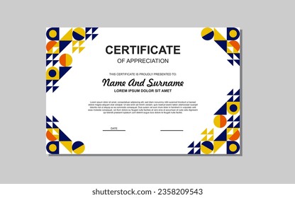 modern style certificate template in blue and orange colors. certificate with luxury style.