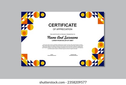 modern style certificate template in blue and orange colors. certificate with luxury style.