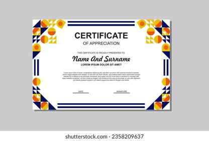 modern style certificate template in blue and orange colors. certificate with luxury style.