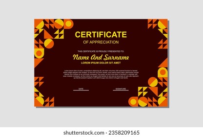 modern style certificate template in orange color. certificate in orange color luxury style.